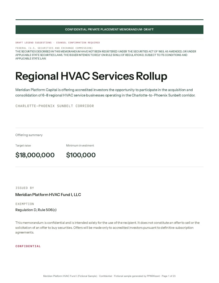 Sample PPM export cover for Regional HVAC Services Rollup